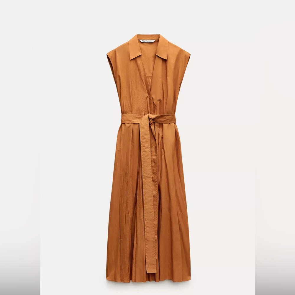 Zara Cotton Midi Belted Shirt Dress SZ  M